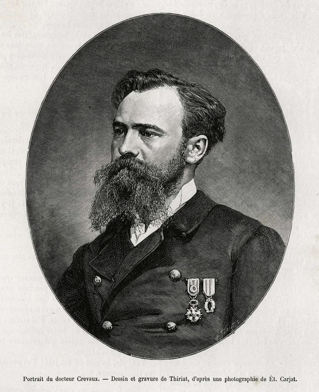 儒勒-尼古拉-克雷沃医生（1847-1882）的画像，他是南美洲（从法属圭亚那到阿根廷）的医生和探险家，他对道德研究和他在旅行中遇到的人群的历史有着浓厚的兴趣，他重印了许多书。 作者 亨利·提里亚特
