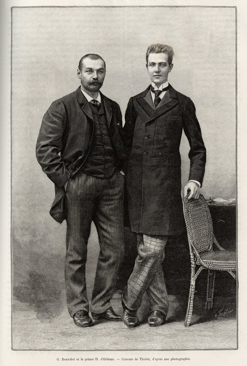 探险家加布里埃尔·邦瓦洛 (Gabriel Bonvalot)（1853-1933 年）（故事的作者）和航海摄影师亨利·德·奥尔良王子（Prince Henri d