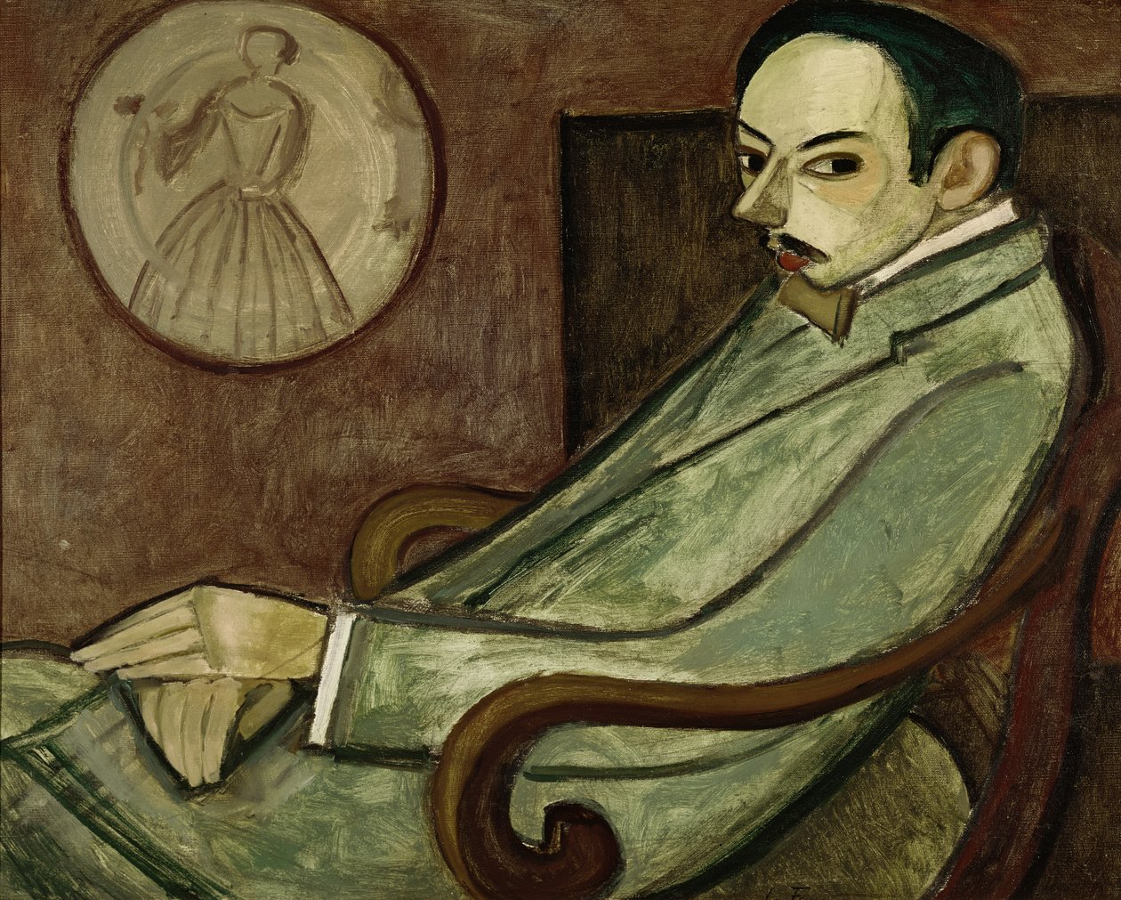 皮埃尔·让·茹夫 (Pierre-Jean Jouve) 肖像 (1887-1976) 1909（布面油画） 作者 亨利·维克多·加布里埃尔·勒·福科尼耶