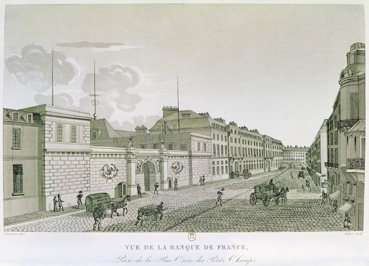 来自Rue Croix-Petits-Champs的法国银行，由Eugene Dubois雕刻，1800年 作者 亨利（Courvoisier Voisin）之后的亨利（Henri）