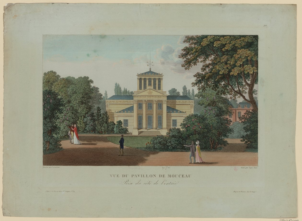 从入口观看的Pavillon de Monceau，由Nyon Jeune雕刻，1816年 作者 亨利（Courvoisier Voisin）之后的亨利（Henri）