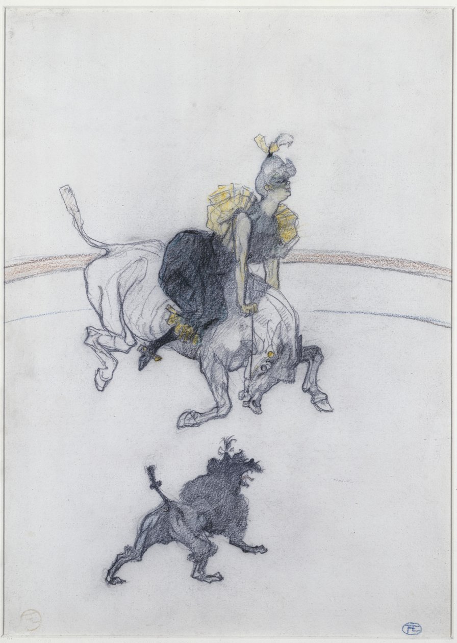在马戏团：致敬（Au Circque：Le Salut）1899年（铅笔，粉笔和彩色蜡笔在纸上） 作者 亨利·德·图卢兹·劳特雷克
