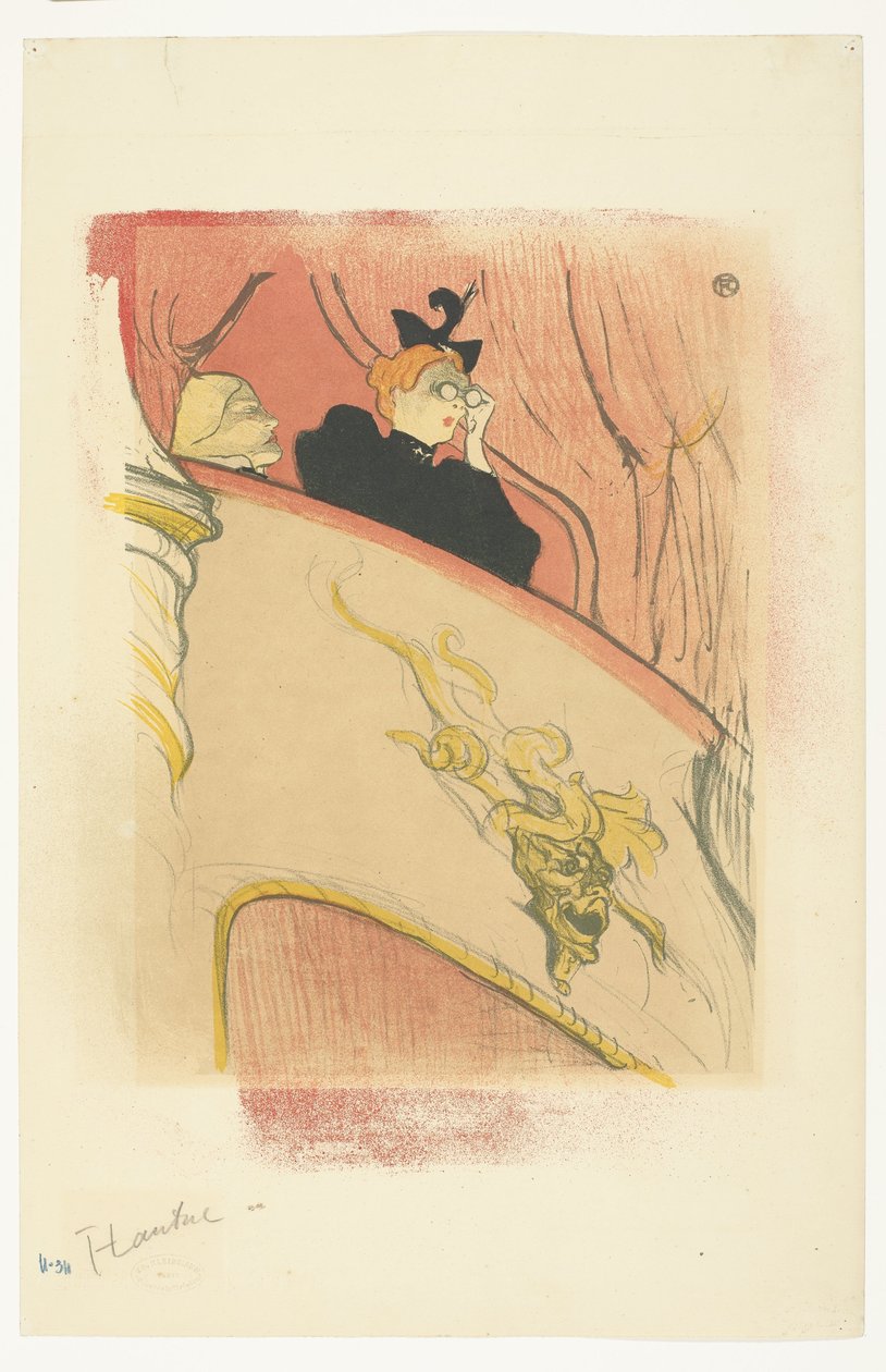 “La Loge au Mascaron doré”（镀金面具的盒子） 剧院阳台上戴歌剧眼镜的女人 睫毛膏之屋 作者 Henri de Toulouse Lautrec（艺术家签名）