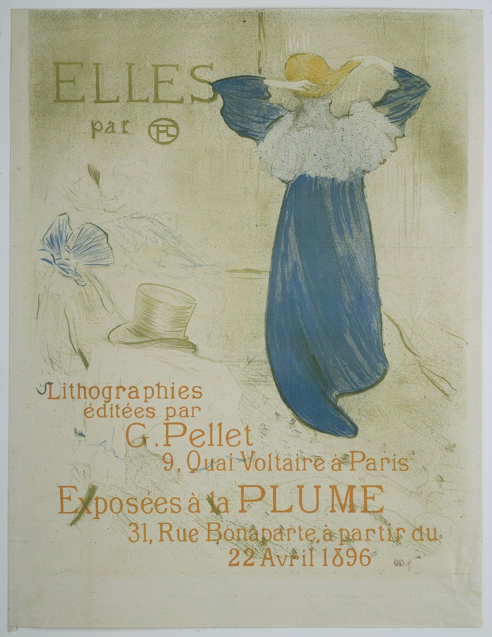 La Plume 的 Elles van Toulouse-Lautrec 系列展览海报 他们是图卢兹·劳特累克的作品。 石版画由 G. Pellet 9, Quai Voltaire 出版，巴黎。 1896 年 4 月 22 日起在 La Plume 31, Rue Bonaparte 展出（物品上有标题） 作者 亨利·德·图卢兹·劳特雷克