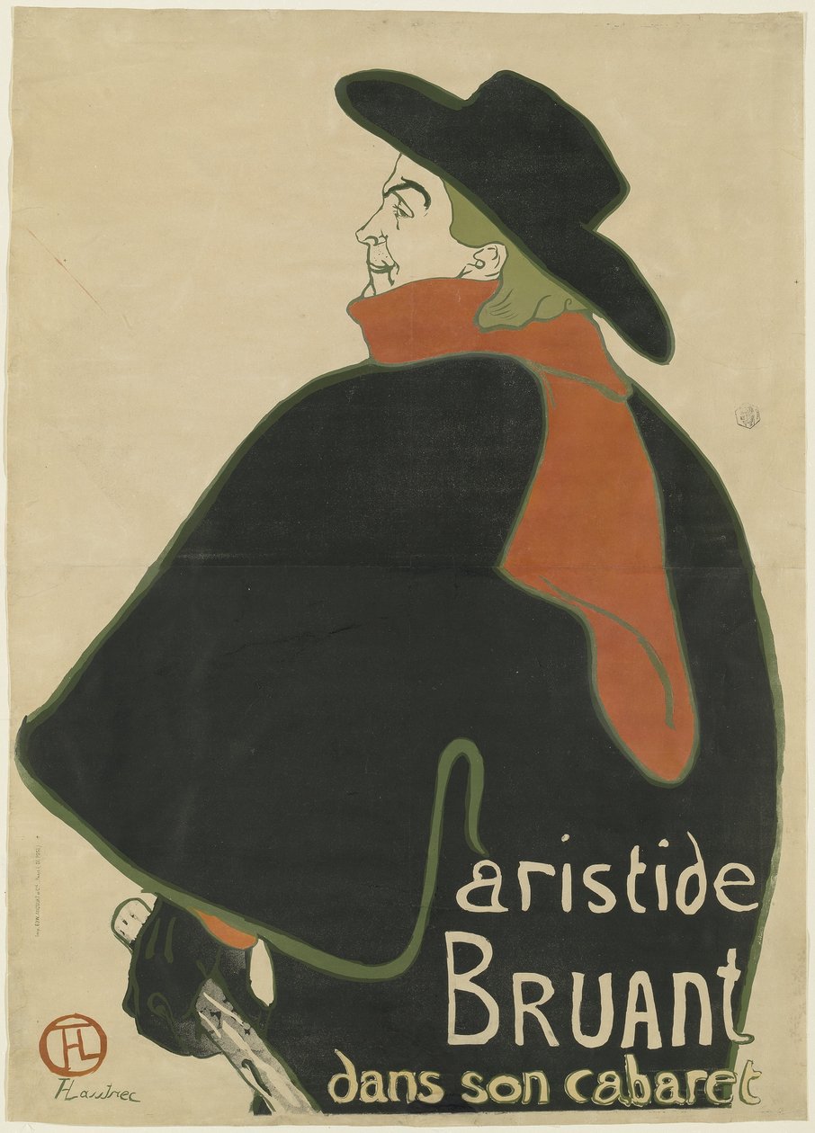 阿里斯蒂德·布兰特（Aristide Bruant），于他的歌舞表演，1893年 作者 亨利·德·图卢兹·劳特雷克