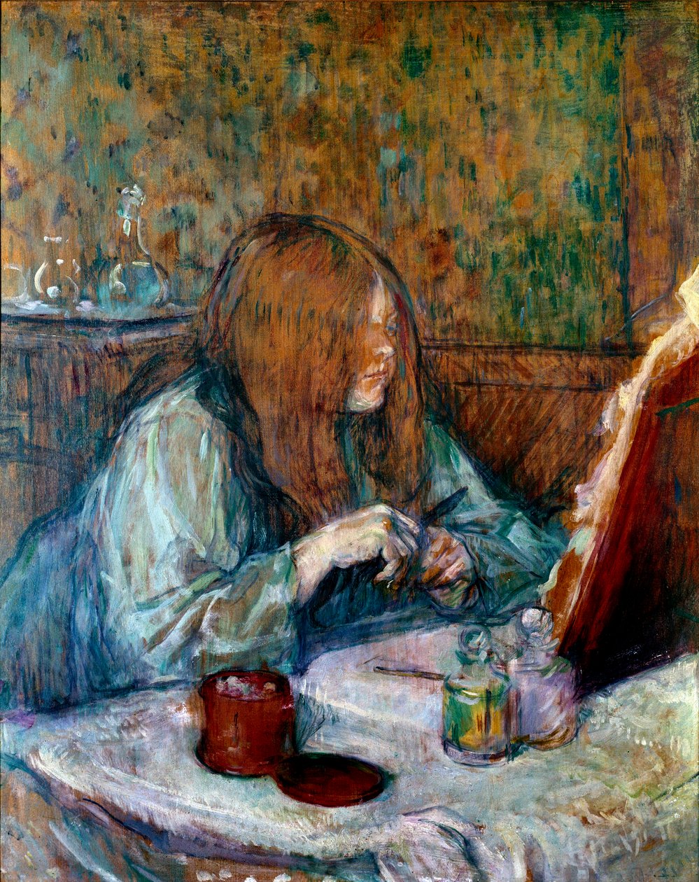 在厕所里，亨利·德·图卢兹·劳特累克 (Henri de Toulouse Lautrec) (1864-1901) 1898 年的 Poupoule 夫人绘画。 0.6x0.49 m 阿尔比，图卢兹劳特累克博物馆 作者 亨利·德·图卢兹·劳特雷克