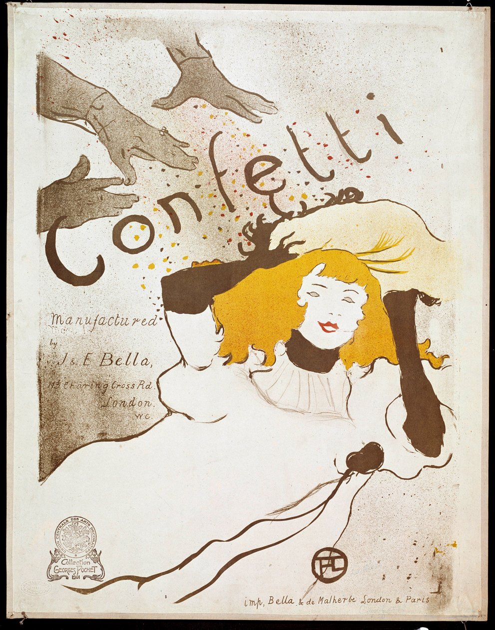Confetti: hands throw confetti wrists on a woman with yellow hair. Poster by Henri de Toulouse-Lautrec (1864-1901). Dim. 0.54 x 0.39. 1893. Albi, Musee Toulouse Lautrec 作者 亨利·德·图卢兹·劳特雷克