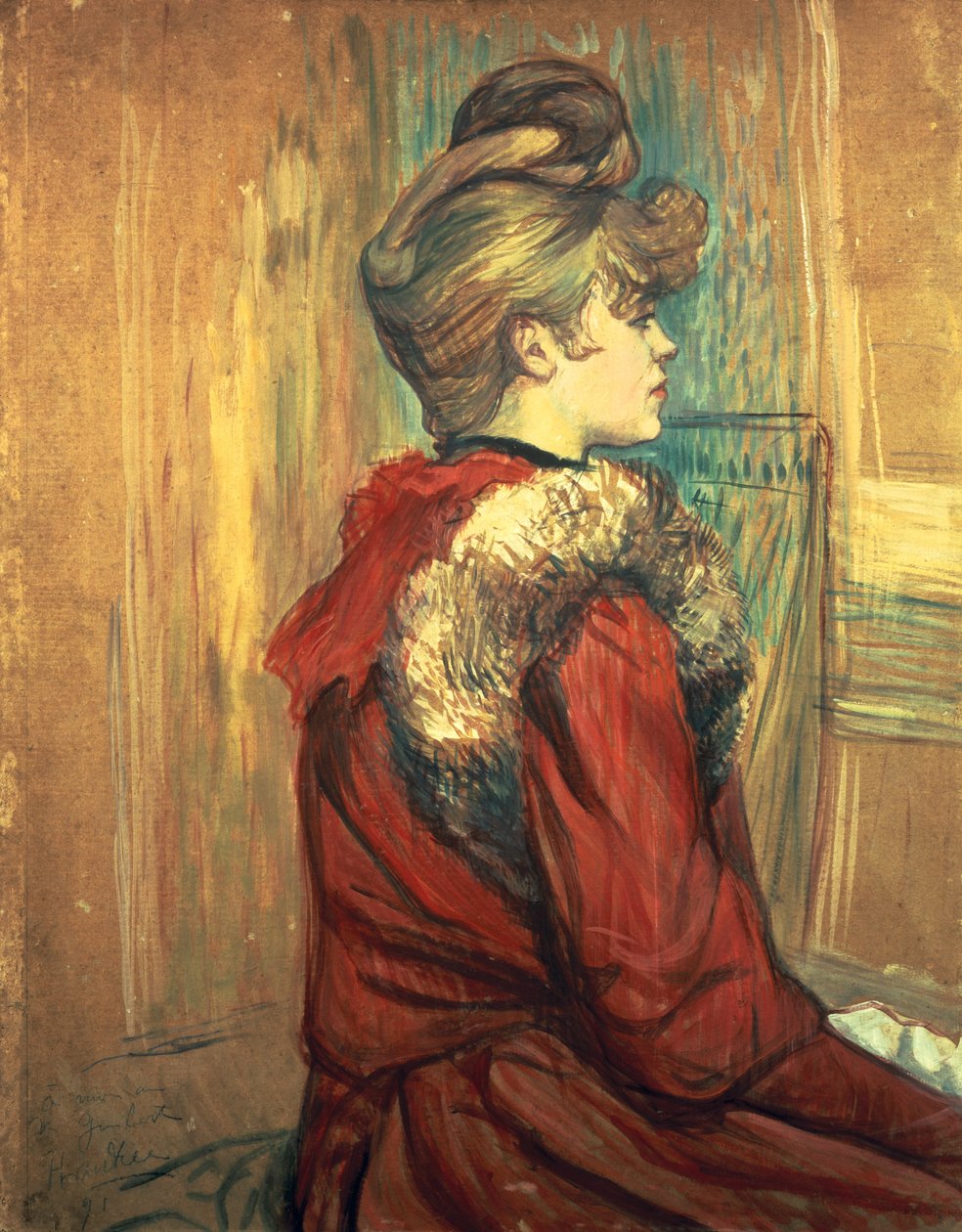 戴皮毛披肩的女孩，珍妮·芳丹小姐，1891年 作者 亨利·德·图卢兹·劳特雷克