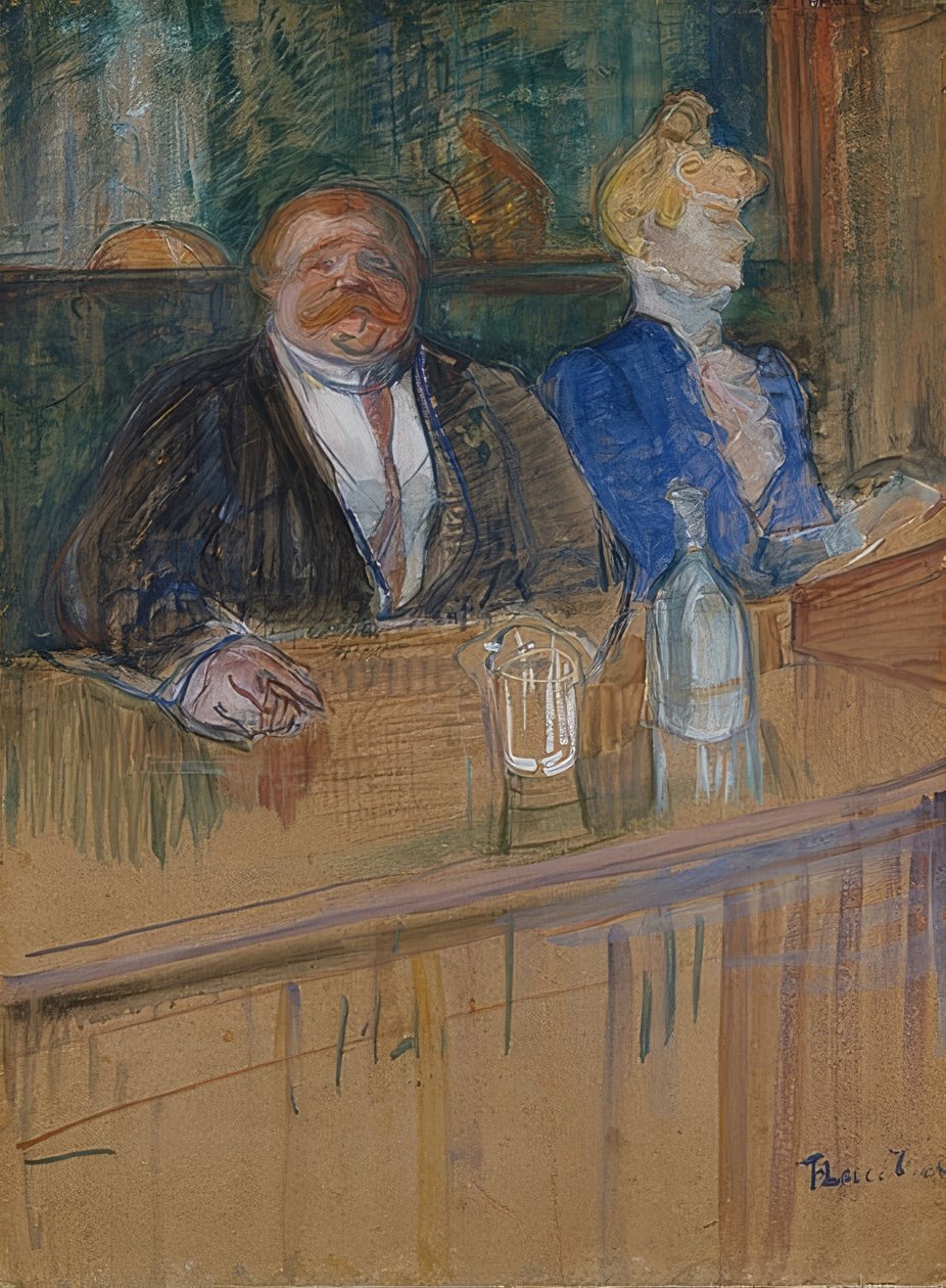 在咖啡厅。顾客和苍白的瘾君子。 （Au咖啡厅：le patron et lacaissièrechlorotique）。 1898年 作者 亨利·德·图卢兹·劳特雷克