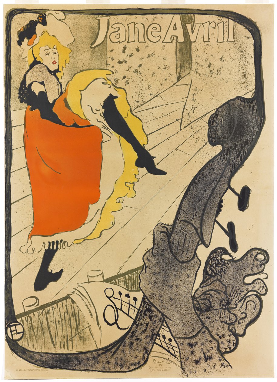 Jane Avril，1893年（刷子和飞溅石版画，在纸上用五种颜色印刷） 作者 亨利·德·图卢兹·劳特雷克