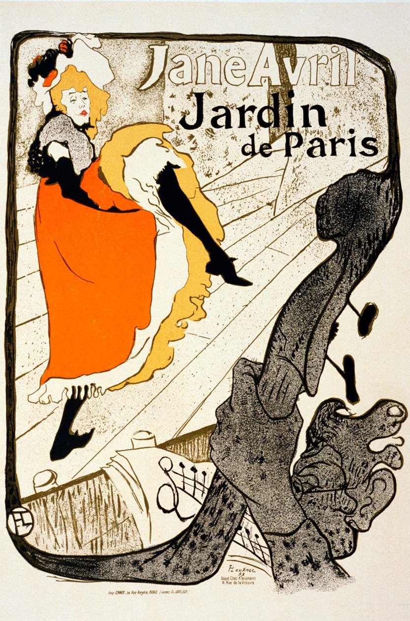简·艾薇儿（Jane Avril）在巴黎花园（Jardin de Paris），1893年。 作者 亨利·德·图卢兹·劳特雷克