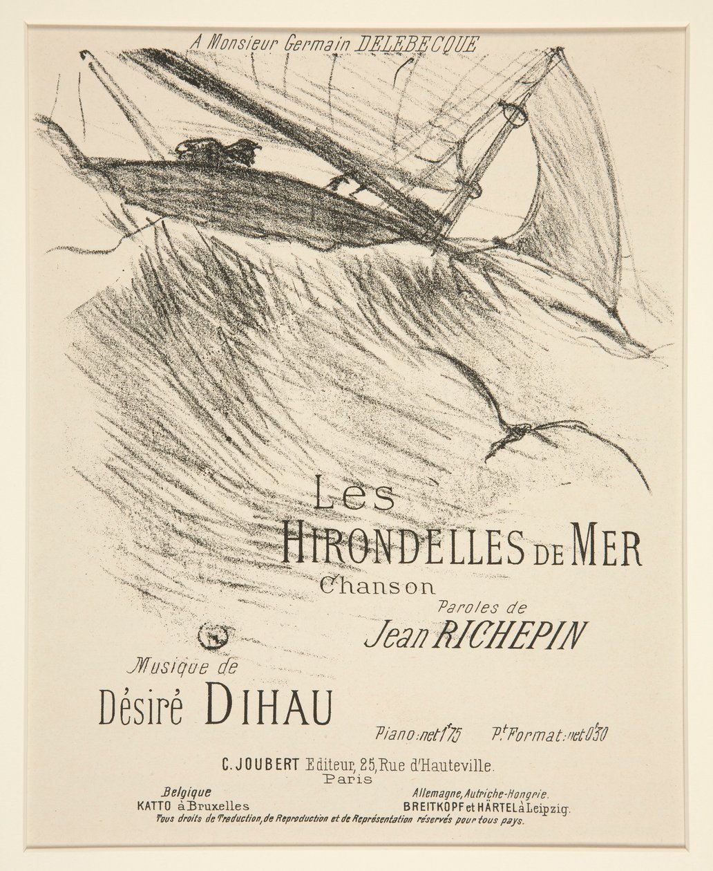 LES HIRONDELLES DE MER - 音乐作品印刷封面（里奇平的诗作由迪豪配乐） 作者 亨利·德·图卢兹·劳特雷克