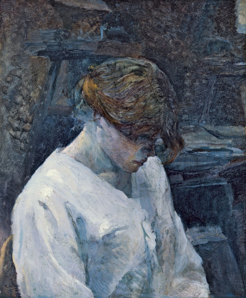 穿白色衬衫的拉·鲁斯（La Rousse），1889年 作者 亨利·德·图卢兹·劳特雷克