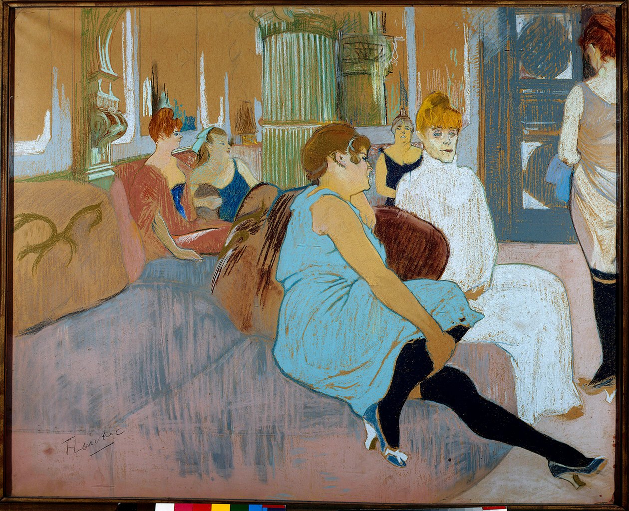 位于 rue des Moulins（巴黎）的沙龙。 Henri De Toulouse Lautrec (Toulouse-Lautrec) 的水彩画（1864-1901） 作者 亨利·德·图卢兹·劳特雷克