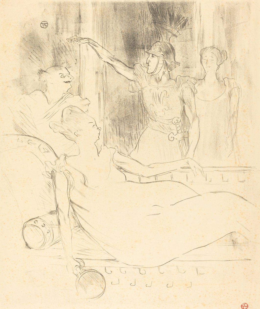 西蒙-吉拉德夫人、布拉瑟和盖伊在 "美丽的海伦 "中 (Mme. Simon-Girard, Brasseur and Guy in "La belle Hélène") 作者 亨利·德·图卢兹·劳特雷克