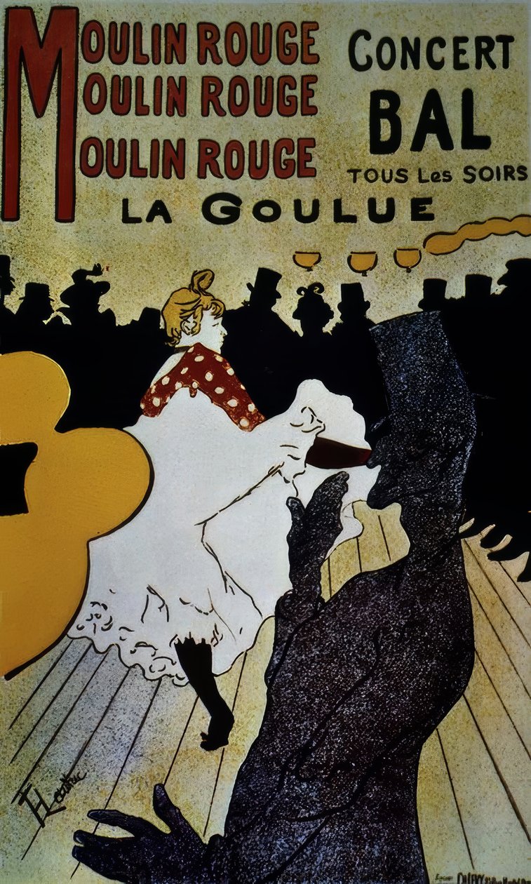 Moulin Rouge：The Goulue-1891-191×117 cm-彩色石版画 作者 亨利·德·图卢兹·劳特雷克
