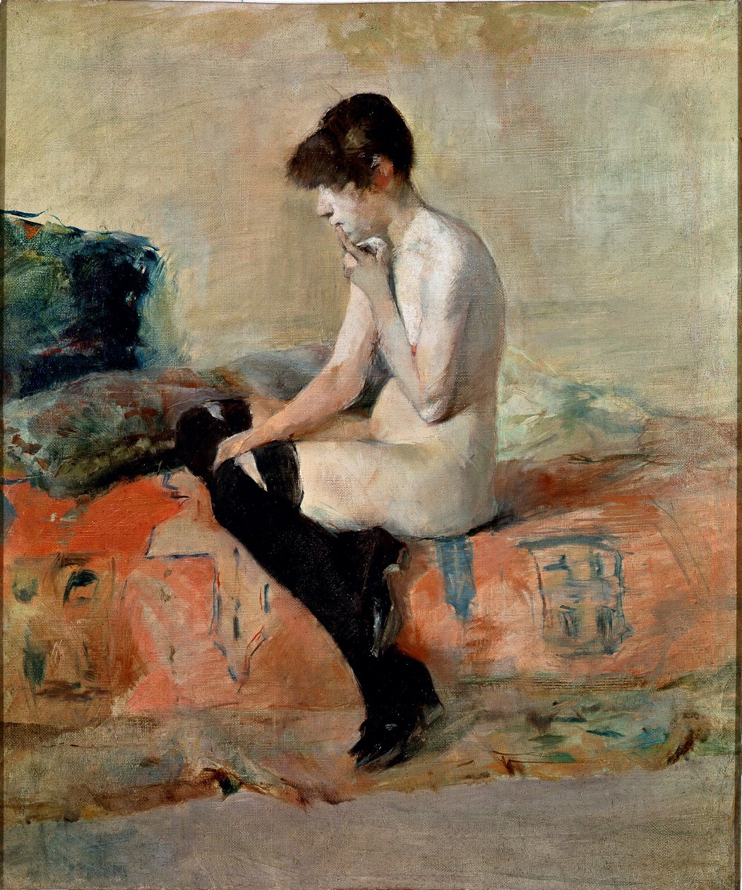 裸体研究。坐在沙发上的裸体女人。亨利-德-图卢兹-劳特累克（Toulouse Lautrec）的画作。 作者 亨利·德·图卢兹·劳特雷克