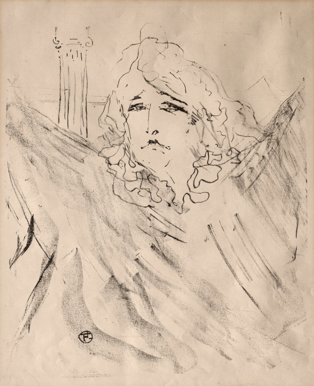 演员和女演员的肖像：十三张石版画：莎拉·伯恩哈特，1898年。 作者 亨利·德·图卢兹·劳特雷克