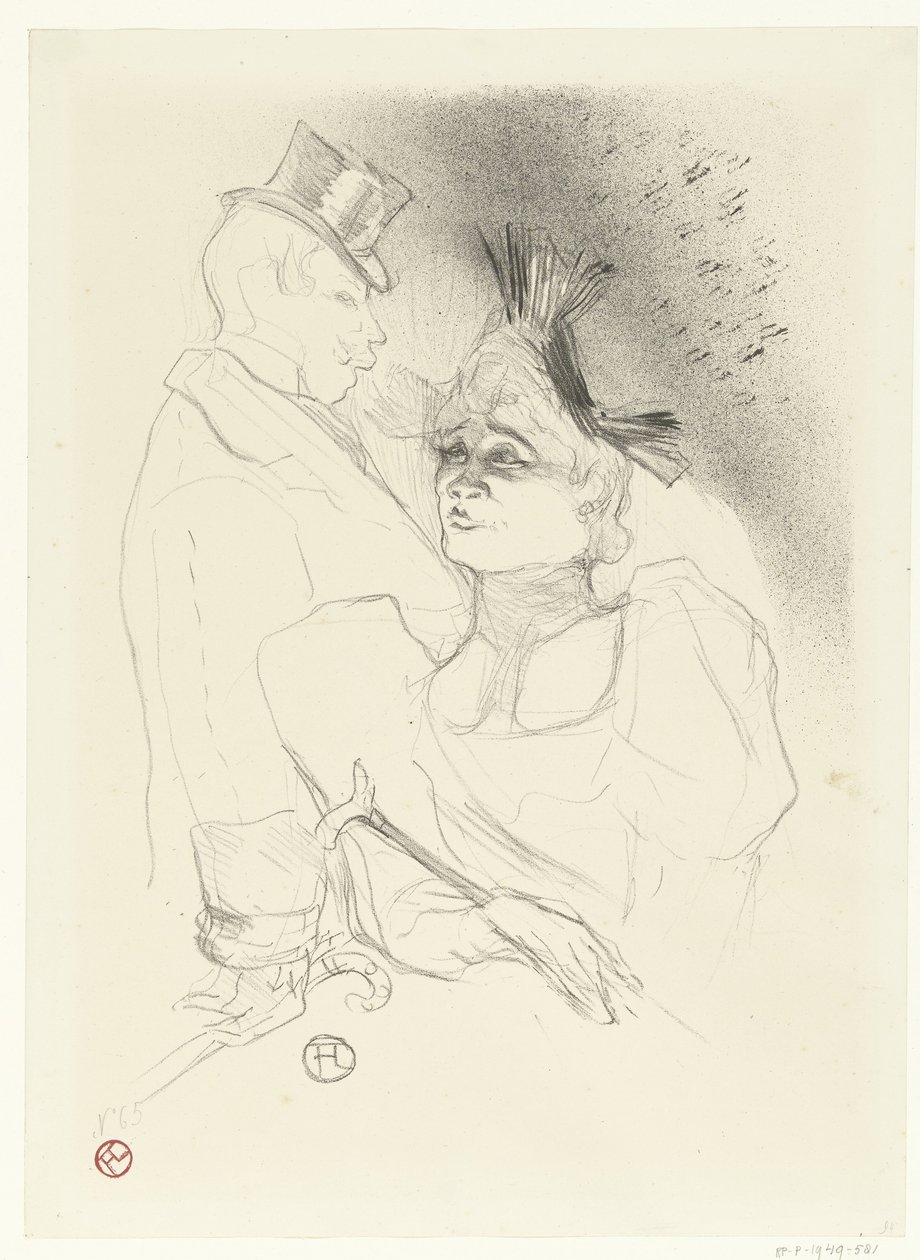 歌手 Marcelle Lender 和喜剧演员 Louis Bouchenez 或男爵演出时的肖像
兰德小姐与男爵 作者 亨利·德·图卢兹·劳特雷克