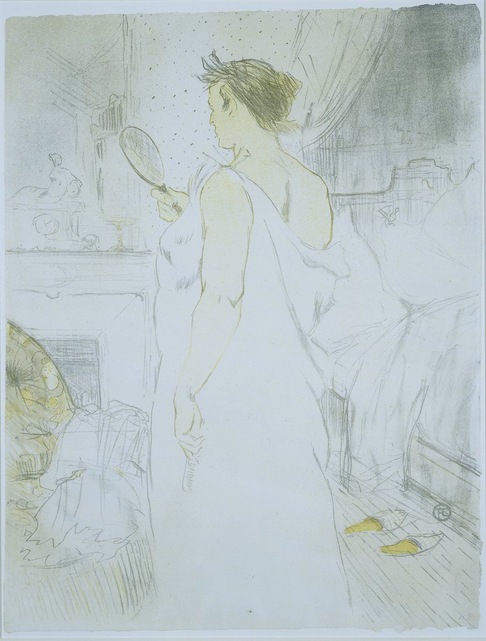 站立的女子对着一面手镜
Femme à glace（原标题）
La glace à main（原标题）
她（系列名称）
Elles （系列名称） 作者 亨利·德·图卢兹·劳特雷克