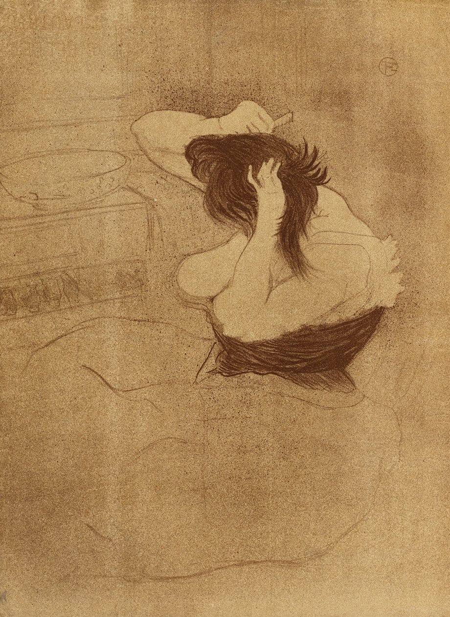 梳头的女人-La Coiffure，来自Elles的第七版；精梳女人-发型，埃勒七世，1896年 作者 亨利·德·图卢兹·劳特雷克