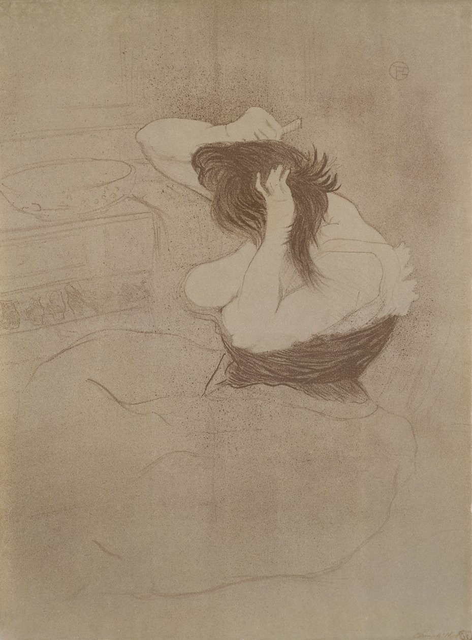 女人梳理她的头发，来自&39;Elles&39;，1896年 作者 亨利·德·图卢兹·劳特雷克