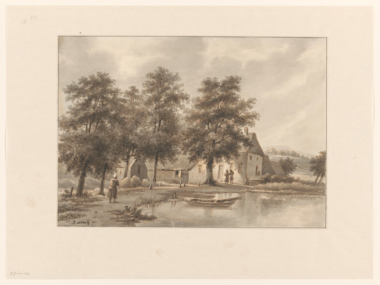 水边农场的景色 作者 Henricus Franciscus Wiertz（艺术家签名）