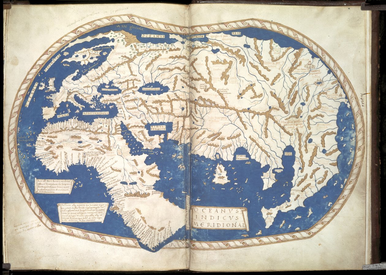 世界地图，约1490年 作者 亨利克斯·马泰卢斯·日耳曼努斯