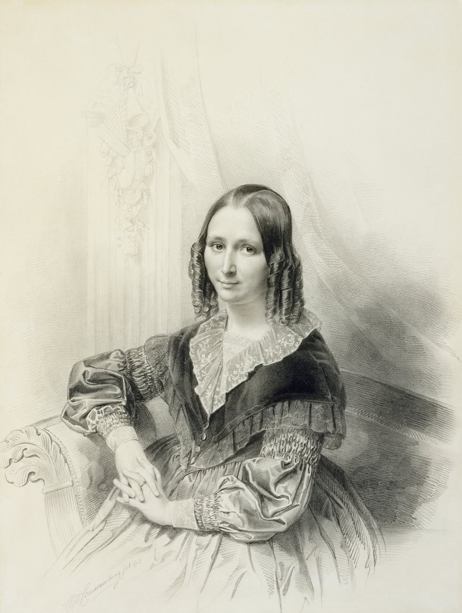 Suzanne Herckenrath的肖像，1843年（粉笔，estompe，铅笔和水彩） 作者 亨里克斯·威廉姆斯·库温伯格