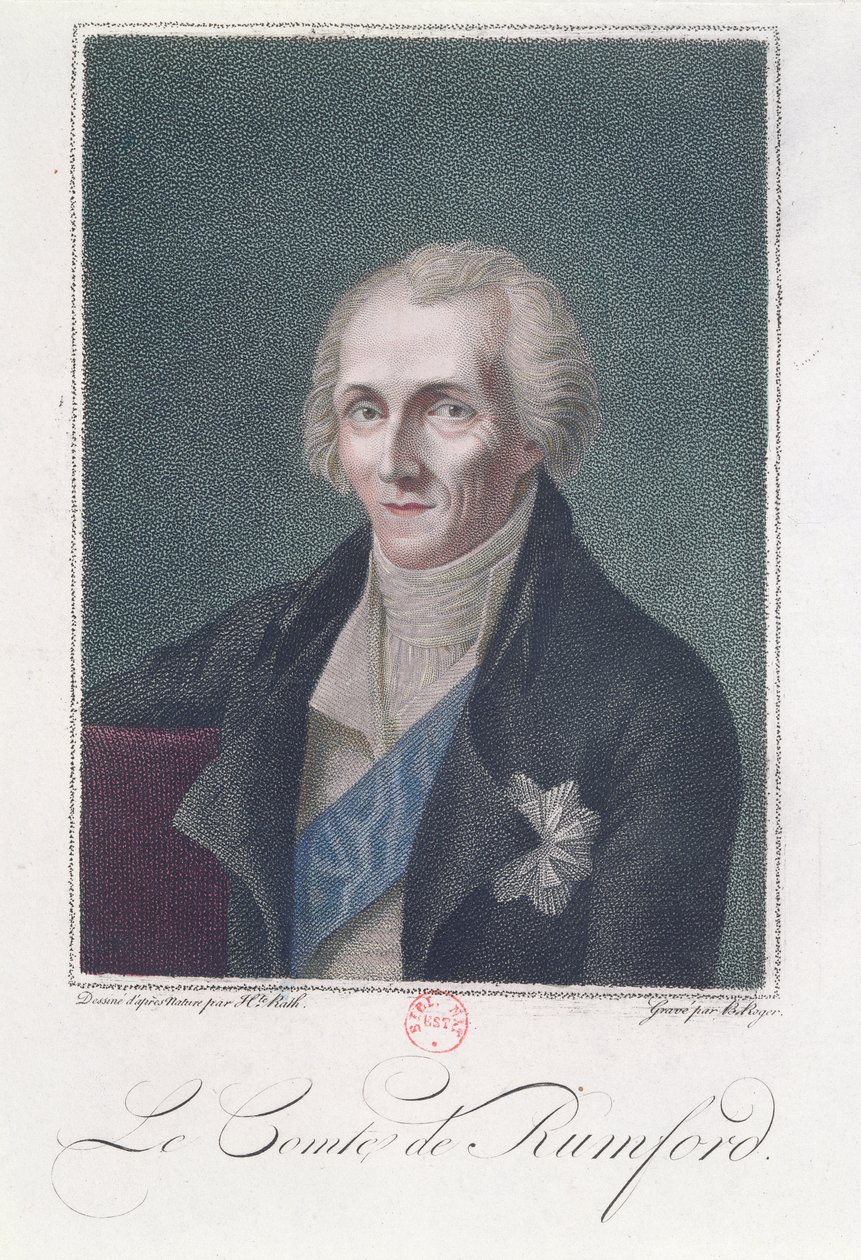 Benjamin Thompson（1753-1814）伯爵Rumford，由B. Roger雕刻 作者 亨丽埃特·拉斯（Henriette Rath）