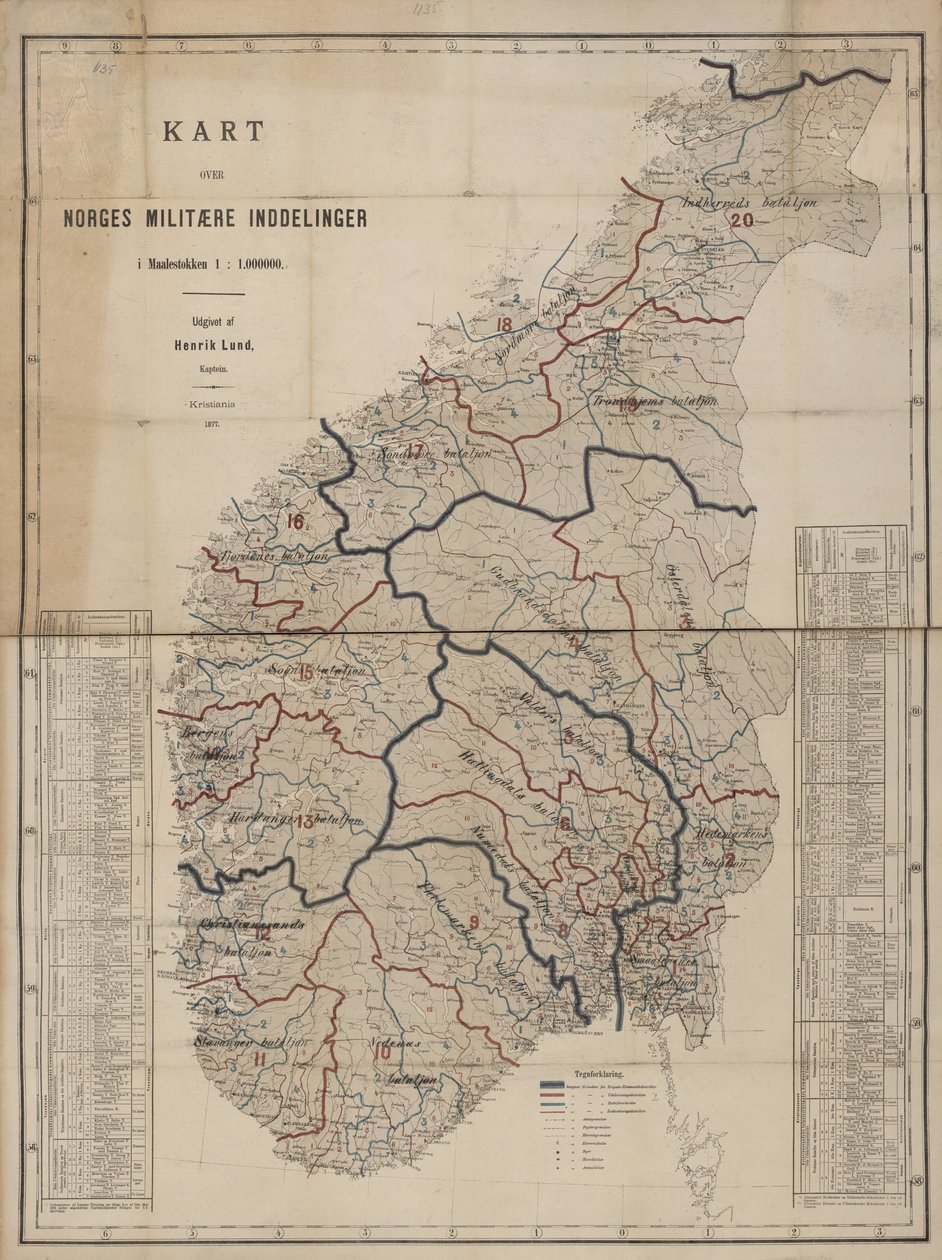 地图来自国家图书馆的地图集。该地图发表在克里斯蒂安尼亚（1877年）并展示了挪威。 作者 亨里克·隆德