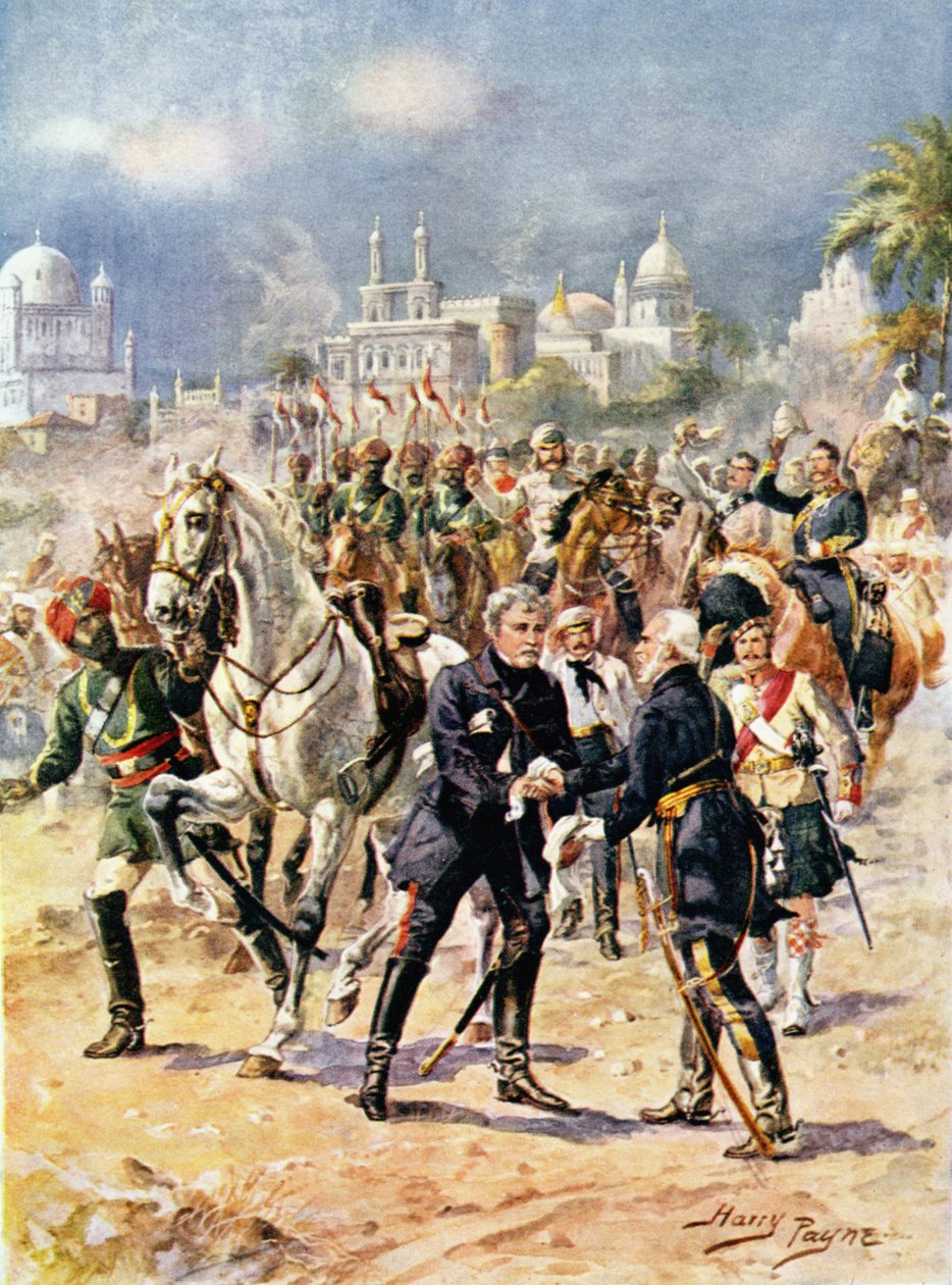 科林·坎贝尔爵士（1792-1863）的会议和20世纪20年代主要CH Wylly的“英国历史的光荣战役”中的奥特拉姆将军的插图 作者 亨利·佩恩