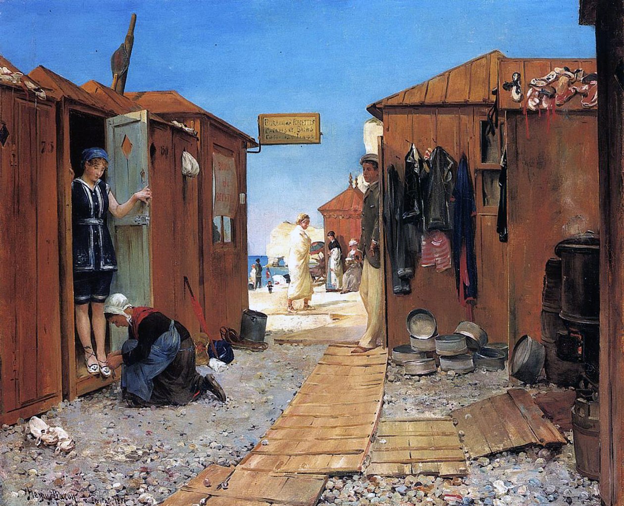 海滩小屋在埃特尔塔，法国，1881年 作者 约翰·亨利·弗雷德里克·培根