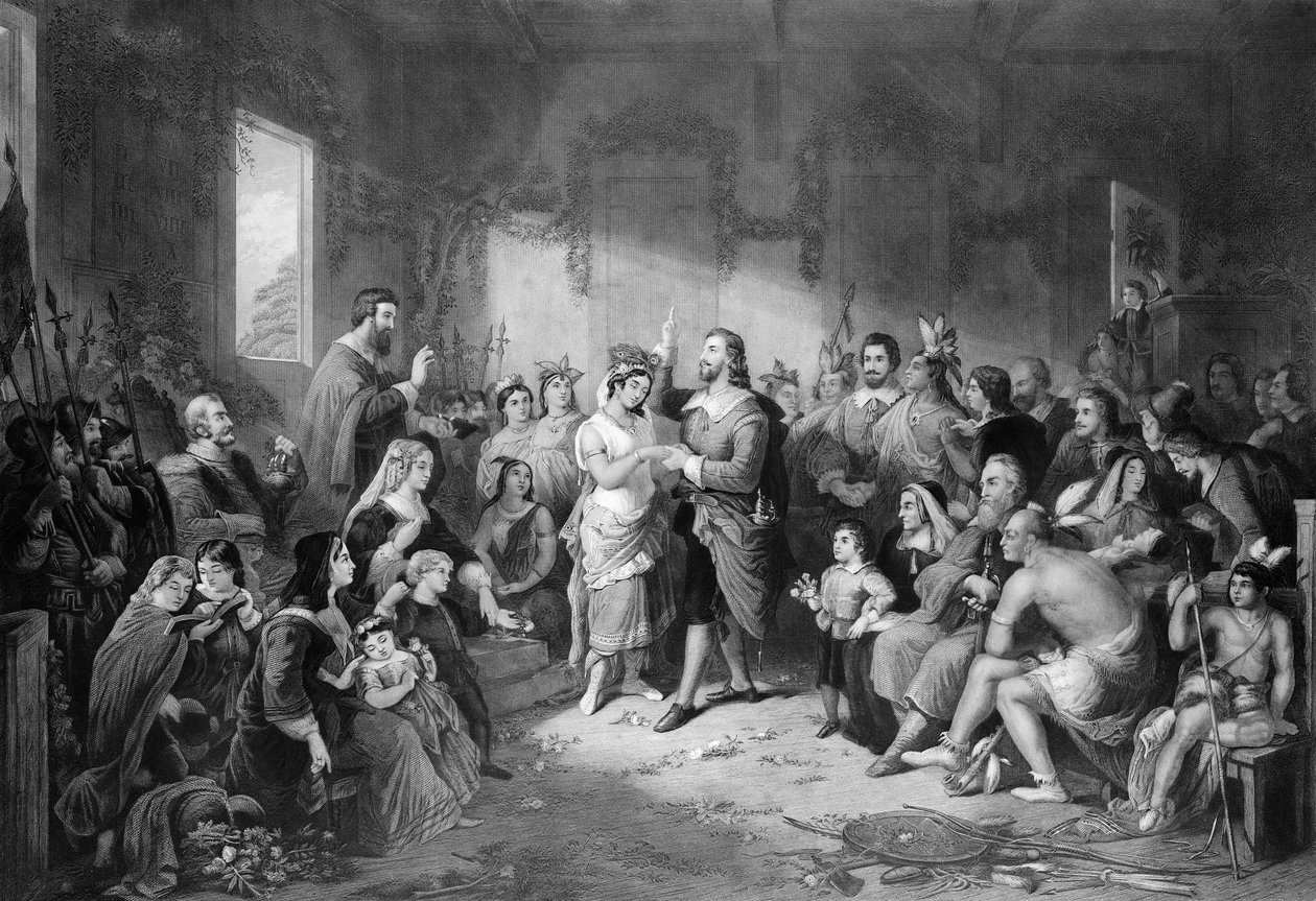 Pocahontas的婚姻（约1595-1617）由John C. McCrae雕刻 作者 亨利·布鲁克纳