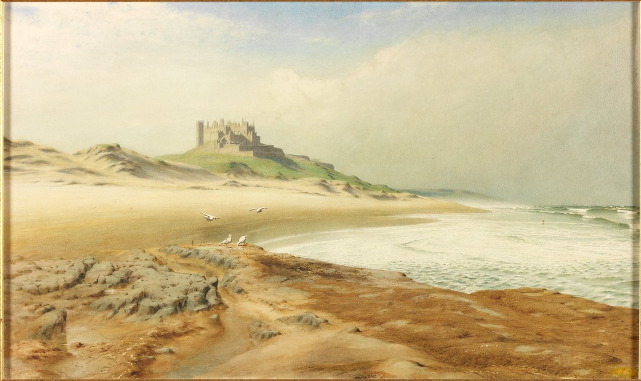 Bamburgh城堡（纸上的铅笔和水彩画（卡上）） 作者 亨利·伯顿·理查森