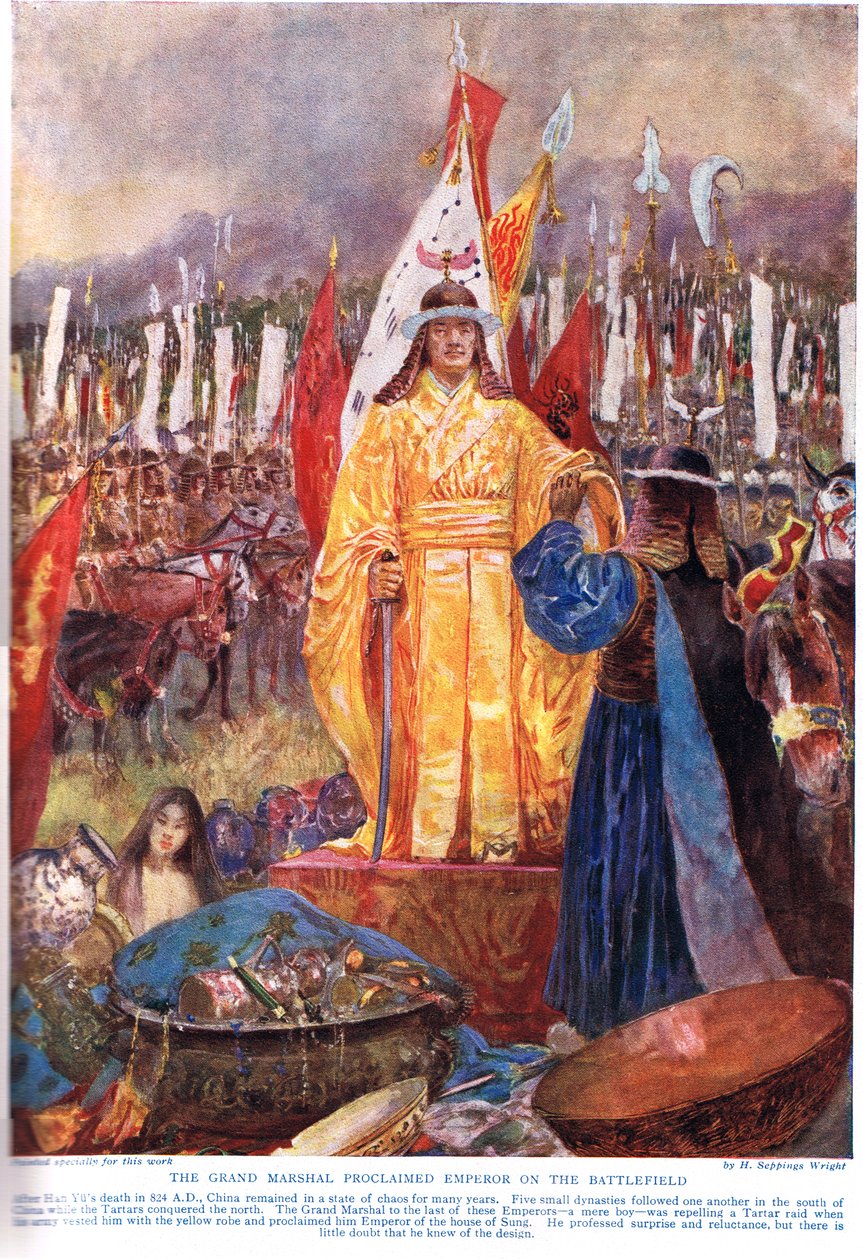 大元帅在战场上宣布皇帝，插图来自&39;哈钦森国家历史&39;，c.1920 作者 亨利·查尔斯·塞普金斯·赖特