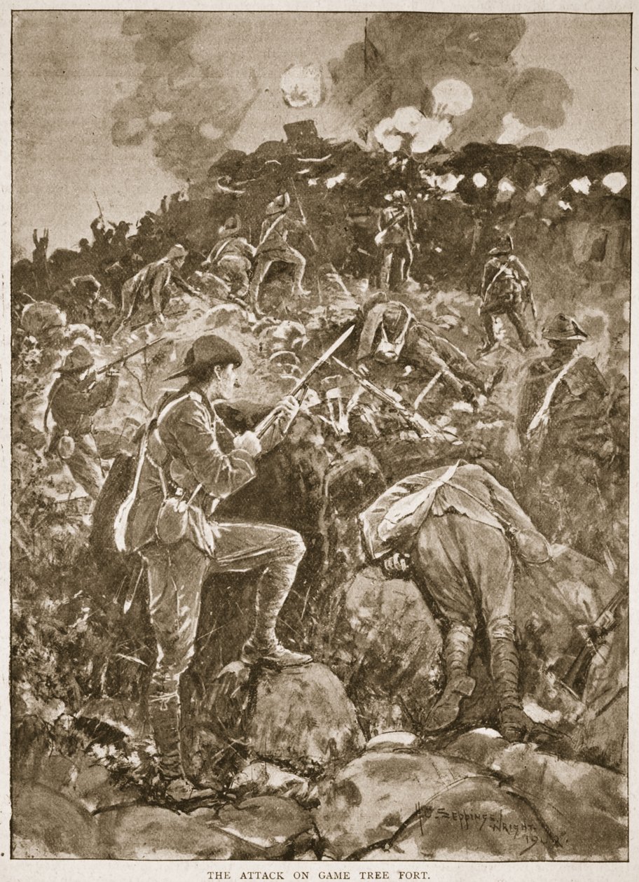 对游戏树堡垒的攻击，来自&39;十九世纪的战役，Vol。六：1899年至1900年的布尔战争&39;由阿奇博尔德福布斯，GA Henty和主要亚瑟格里菲斯 作者 亨利·查尔斯·塞普金斯·赖特