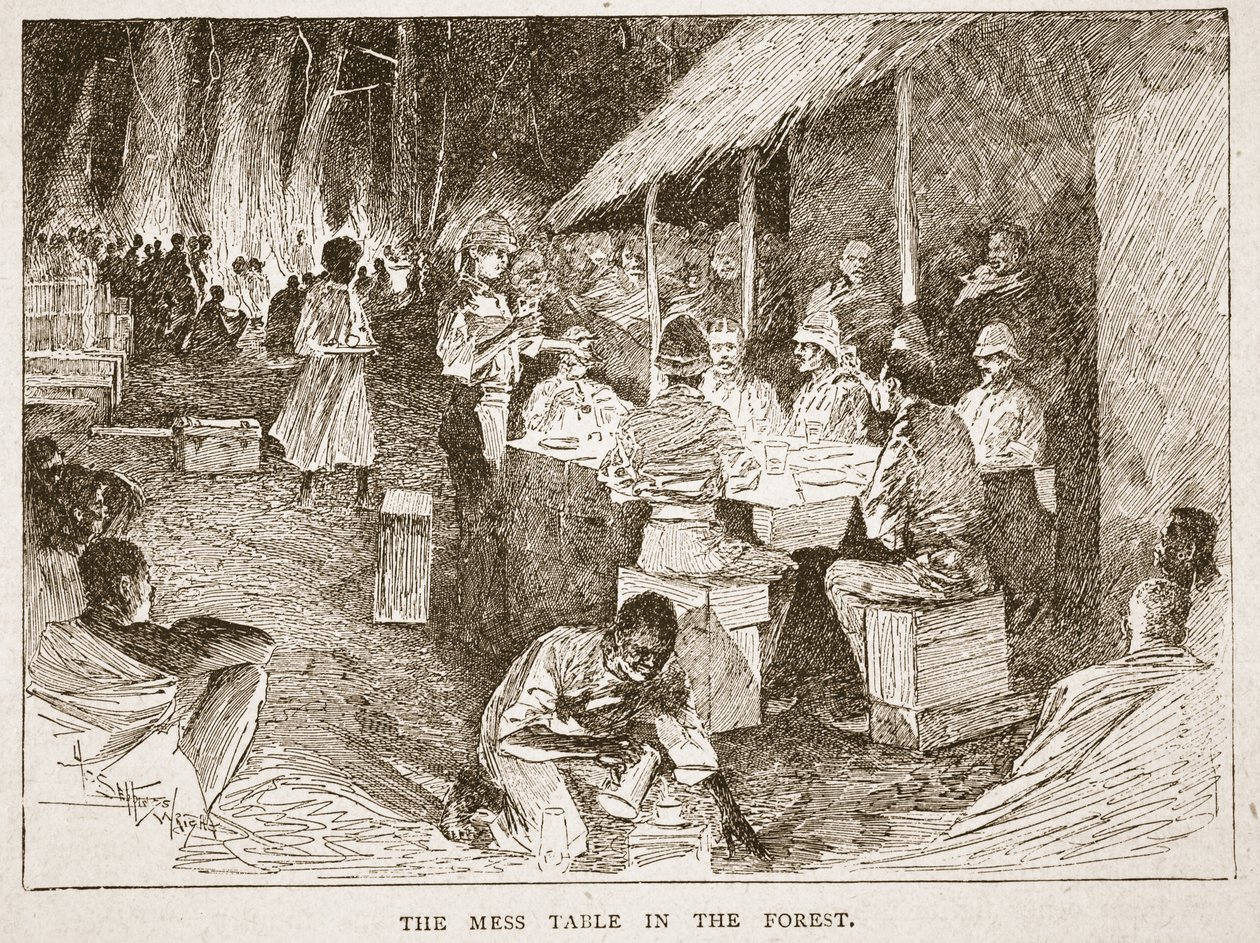 森林里的餐桌，插图来自&39;十九世纪的战役：卷。七，1900年的阿散蒂战争&39;由Archibald Forbes，GA Henty和Major Arthur Griffiths 作者 亨利·查尔斯·塞普金斯·赖特