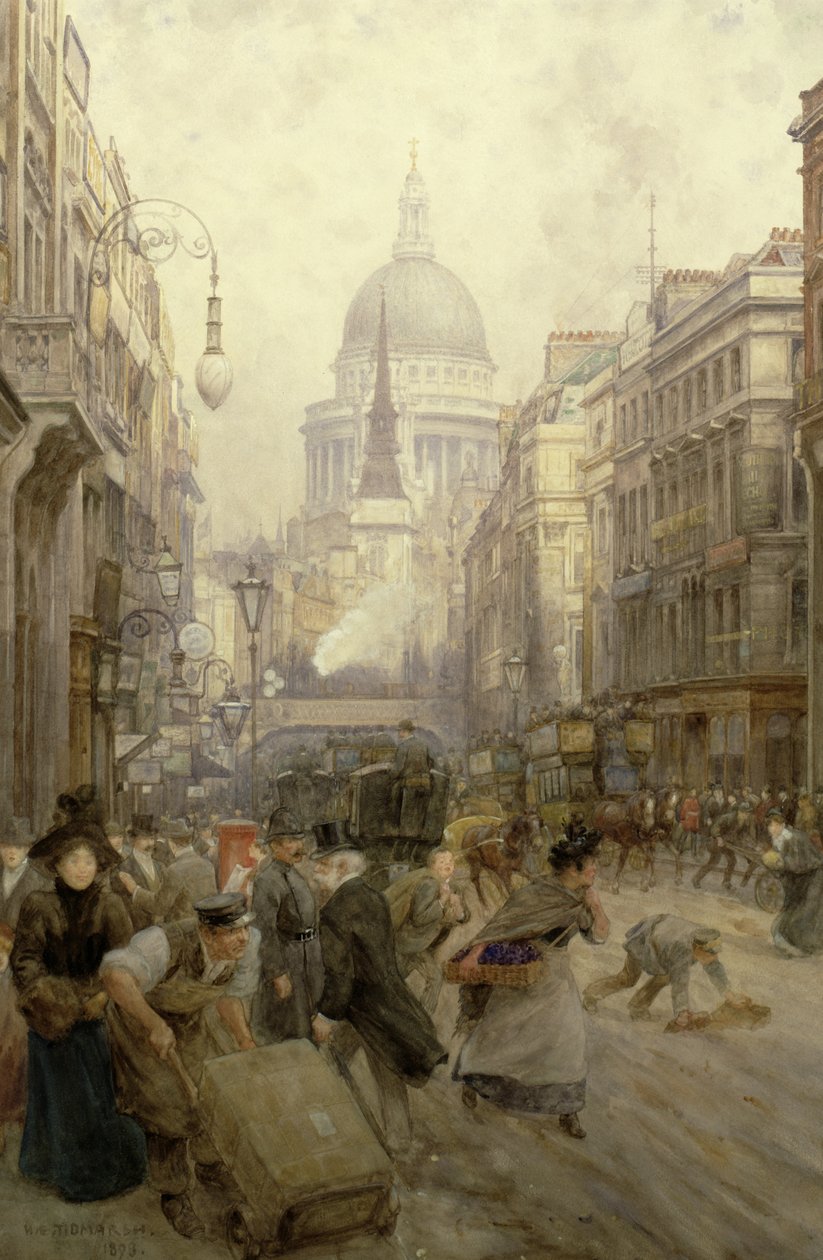 Fleet Street Looking East，1898 作者 亨利·爱德华·蒂德马什