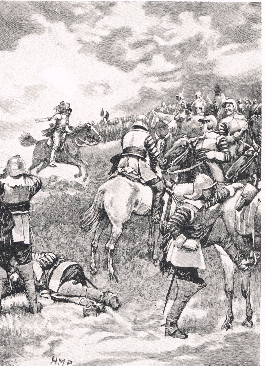 查尔斯一世在1645年6月14日的Naseby战役中，来自“英国陆地和海上战役”的插图，由Cassell出版，伦敦，c.1910 作者 佩吉特亨利万豪酒店