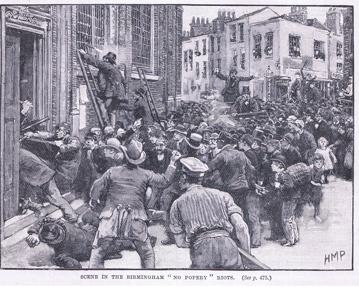 公元1868年Brimingham的“No Popery Riots”中的场景 作者 佩吉特亨利万豪酒店