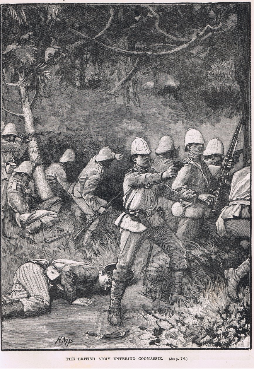 英国军队进入科马西，插图来自卡塞尔的“英国插图史”，于1910年出版 作者 佩吉特亨利万豪酒店