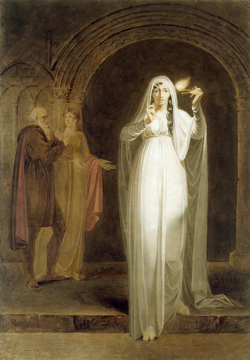 来自&39;Macbeth&39;的梦游场景，第五幕，第一幕，威廉莎士比亚（1564-1616）（石墨，wc和纸上洗） 作者 亨利·皮尔斯·伯恩