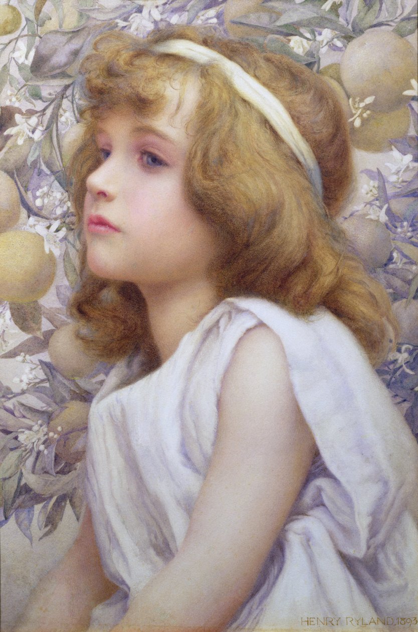 苹果花的女孩，1893年 作者 亨利·莱兰德