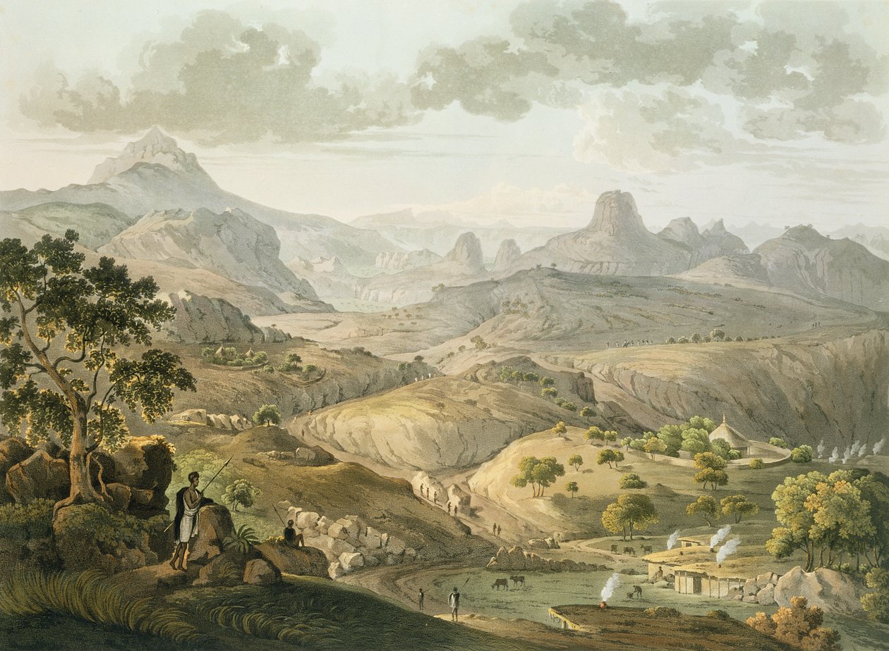 在阿比西尼亚的Asceriah村附近查看，由Daniel Havell（1785-1826）1809（aquatint）雕刻 作者 亨利盐