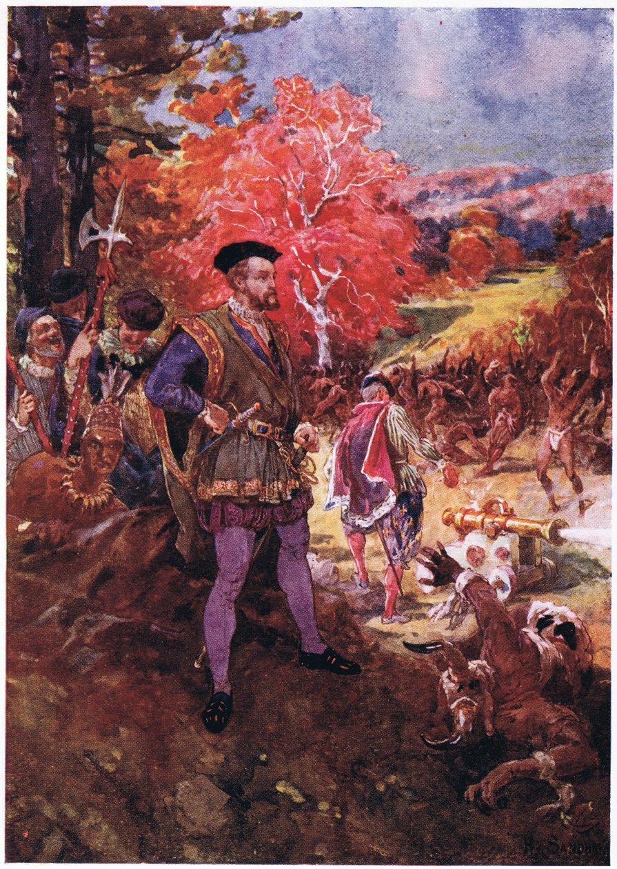 雅克卡地亚和红皮，c.1920 作者 亨利·桑德姆（Henry Sandham）