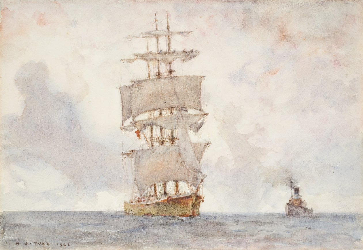 Barque和Tug，1922年 作者 亨利·斯科特·图克