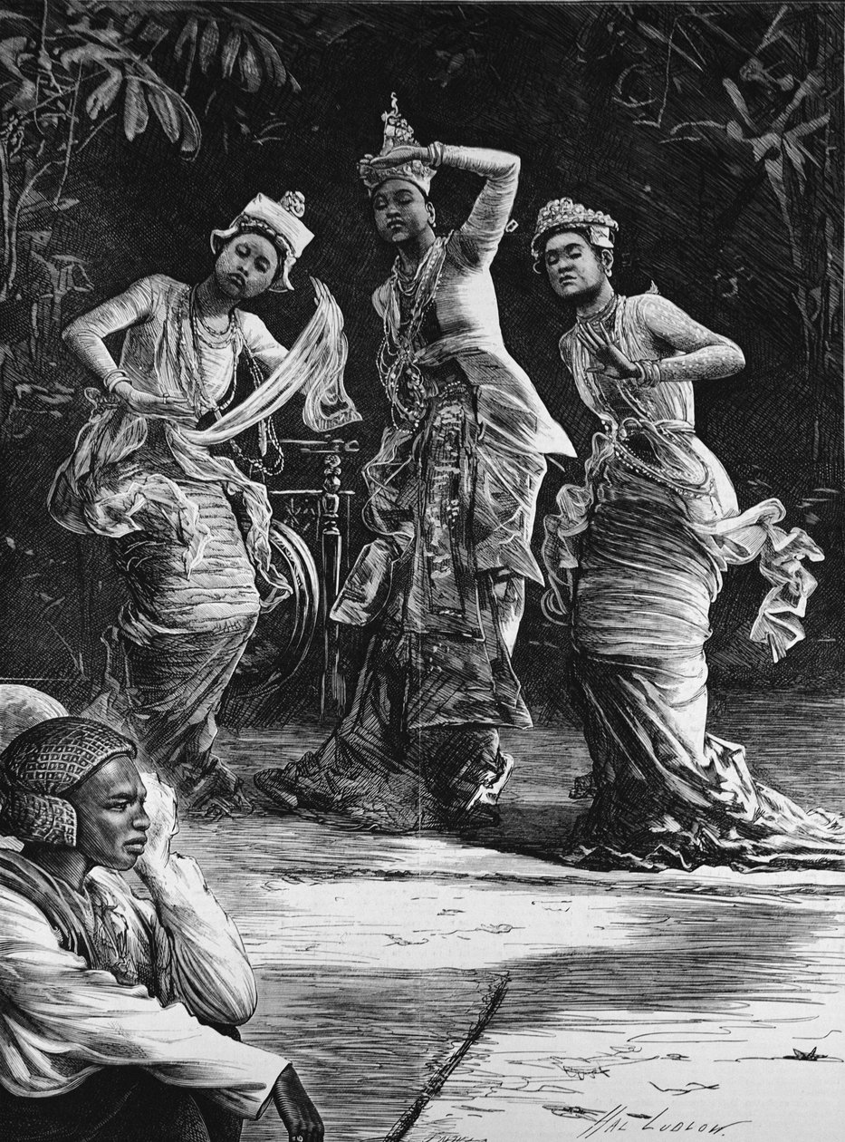 1882年2月18日，来自“伦敦新闻报”的缅甸芭蕾舞女郎，他们在仰光的印度总督面前表演 作者 亨利·斯蒂芬·鲁德洛