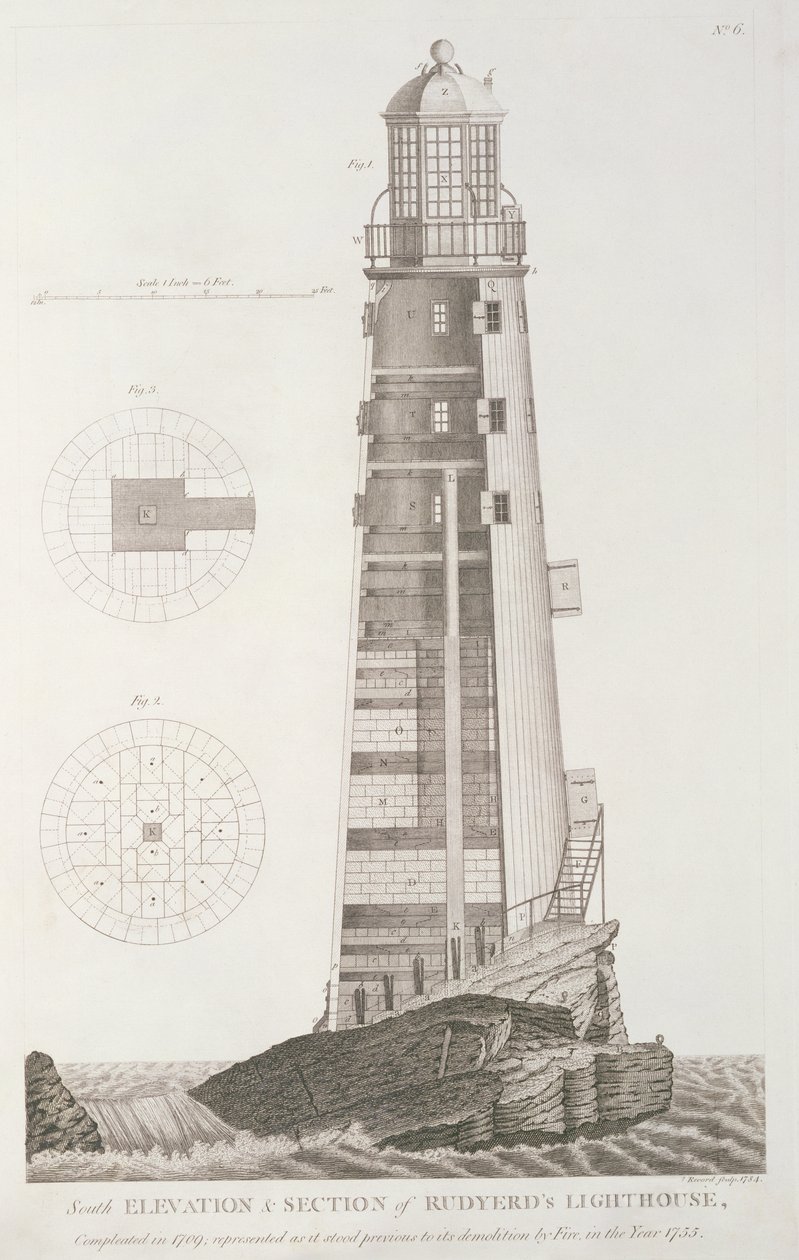 Edystone灯塔由John Record（1768-80）镌刻，1784年 作者 亨利·温斯坦利