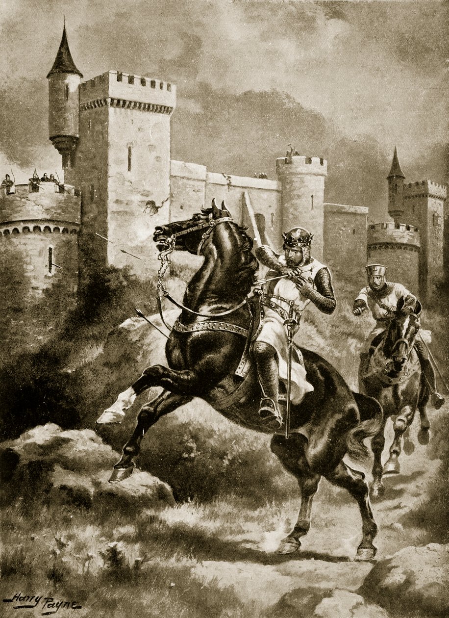 查鲁兹之围，来自《哈钦森的英国国家故事》的插图，约1920年（石印）。 作者 亨利·佩恩